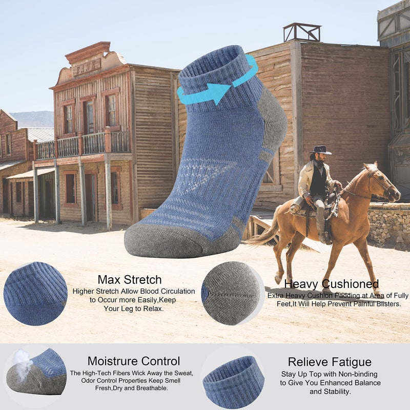 Ortis Low Cut Quarter Socks for Men Cotton Cushion Moisture Wicking Mesh Ventilating Running Training(Denim L) - Image 2